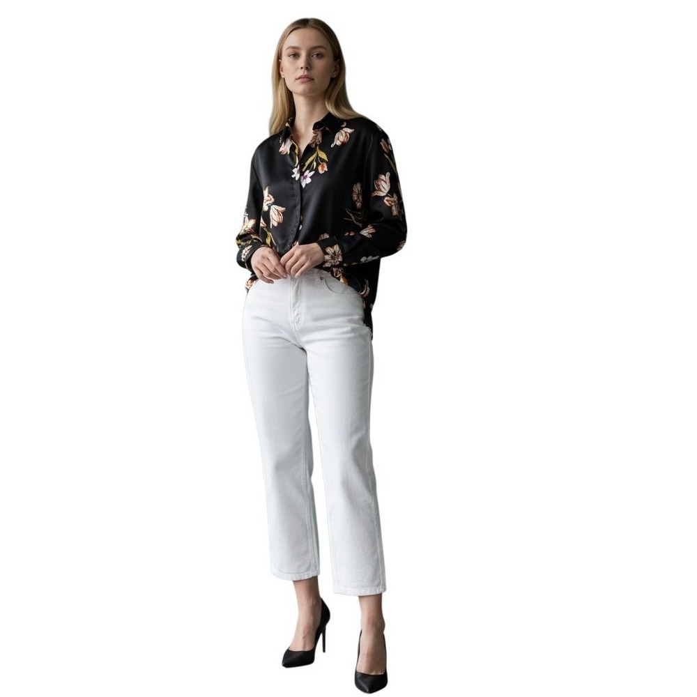 Philosophy Republic Clothing Womens Floral Button Down Shirt Black Orange- Small